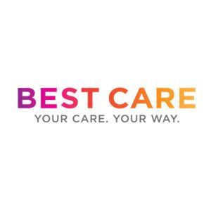 Best Care written in ombre purple, pink, orange, yellow. Includes text Your Care. Your Way.