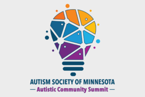 Autism Society of Minnesota Autistic Community Summit logo featuring multicolored lightbulb graphic