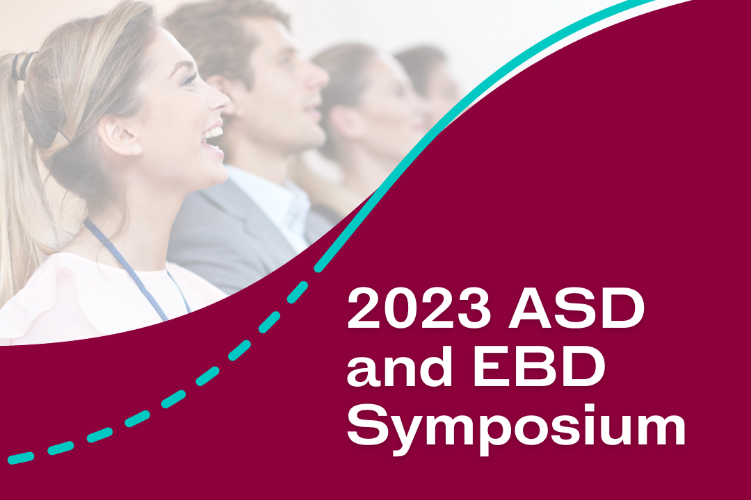 People in an audience clapping. Text reads "2023 ASD and EBD Symposium"