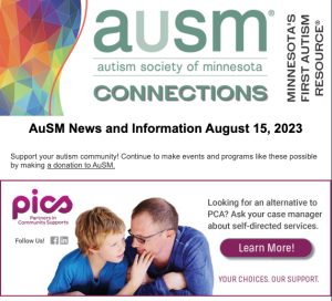 Screenshot of an AuSM Connections header, with a banner ad for PICS