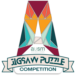 The AuSM Jigsaw Puzzle Competition logo, an A broken into colorful pieces with a banner at the bottom featuring the name of the event